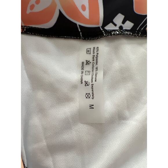 Swim Suit Women’s Size Medium 2 Piece Floral Print Orange Black U Neck Like New - Picture 7 of 7